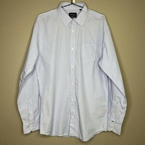 Trouvaille Men's White & White Long Sleeve Plaid Check Button-Up Shirt Sz L